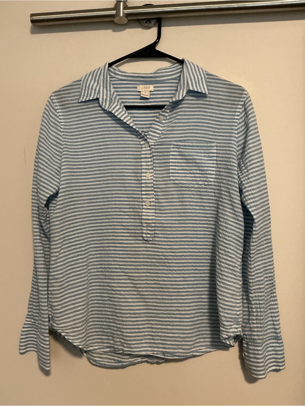 Blue & White Striped Long-Sleeve Shirt Button Up J Crew Linen Coastal Grandma